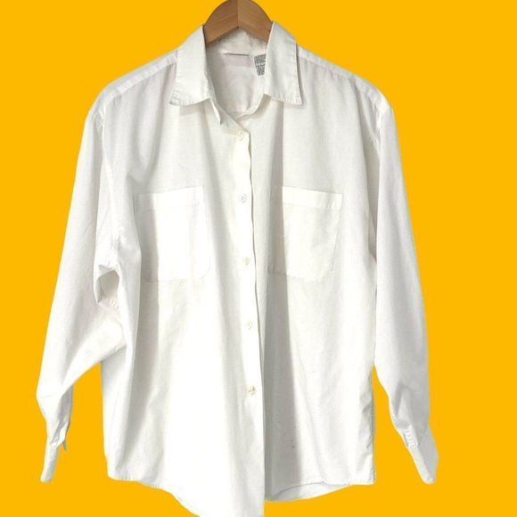 90s Jaclyn Smith VTG Oversize Boyfriend White Blouse Top Large  4022 Poplin Y2K - Picture 2 of 9